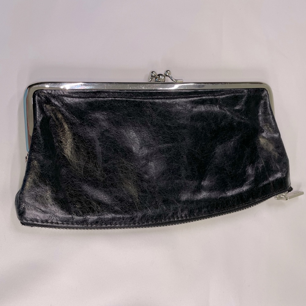 HOBO Black Leather Clutch with Silver Accents